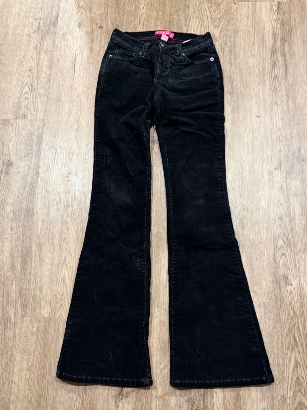 GLO Jeans Y2K Black Corduroy Flare Pants Dragonfly Embellished Back Size 0